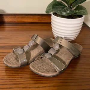 Vionic Slide Sandals Taupe Patent